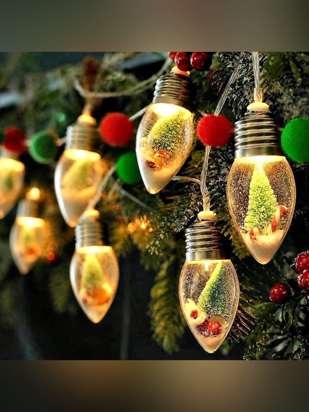 NWT 6.6FT Christmas Vintage Decor String Light - 10LED Snow Globe Bulbs